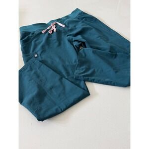 FIGS Technical Collection Teal Scrub Pants Pink Drawstring Cargo Womens Large LP